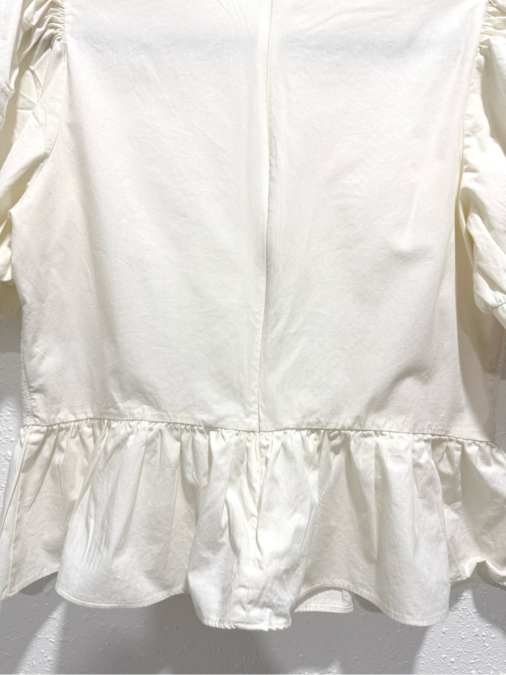 Express Cream Lace Peplum Puff-Sleeve Blouse L - Picture 11 of 13